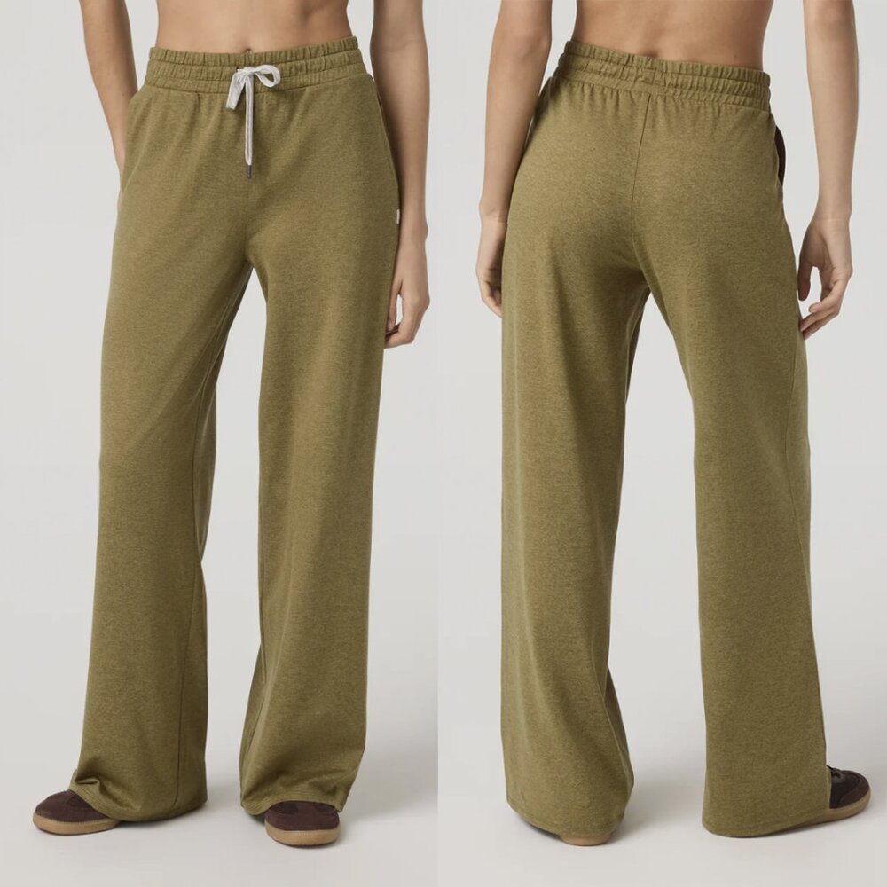 Vuori Halo Essential Wide Leg DreamKnit Pant in Dark Forest Green Heather, sz M - Picture 4 of 11